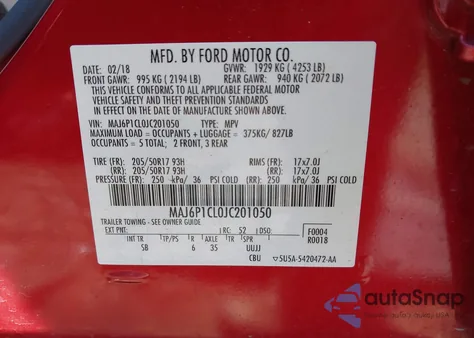 2018 Ford Ecosport Ses from USA, damaged, VIN MAJ6P1CL0JC201050